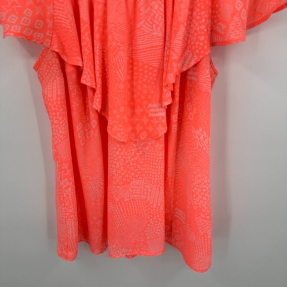 Torrid Blouse Top Womens 1 Neon Pink Doodle Print Georgette Ruffle Off Shoulder - Picture 4 of 8